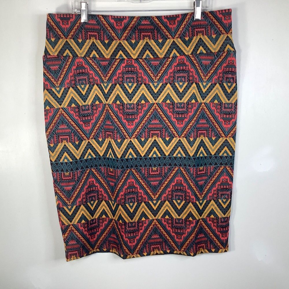 LuLaRoe Size 3XL Cassie Pencil Skirt Textured Southwester Red Orange teal yellow